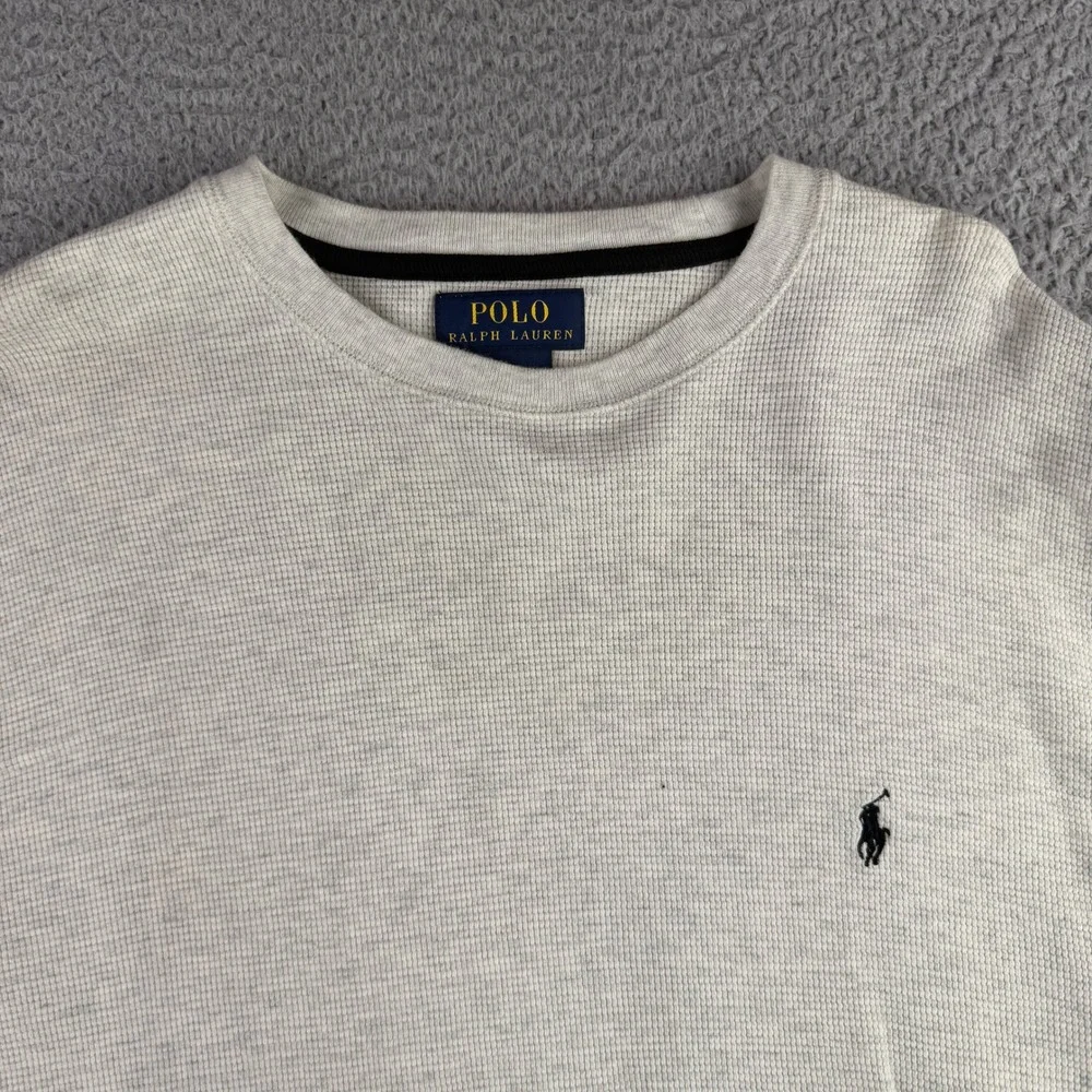 Polo Ralph Lauren Thermal Shirt Men Large Oatmeal Heather Waffle Knit Preppy L/S